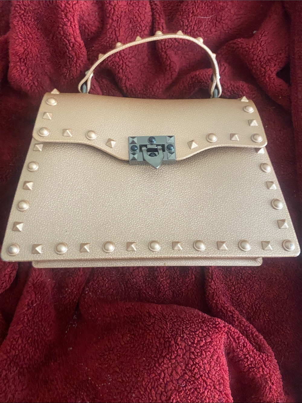 Studded Top-Handle Satchel in Metallic Champagne